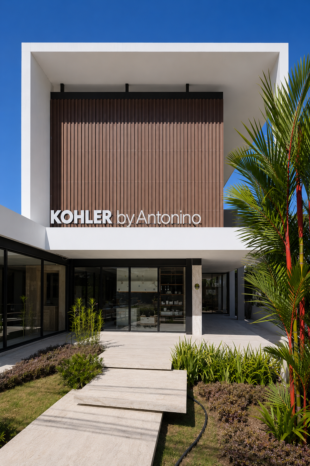 Fachada do showroom Kohler by Antonino com perspectiva arquitetônica corrigida