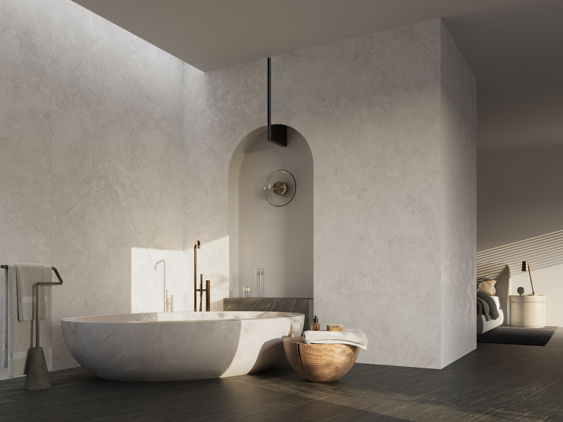 Aplicação Neolith em banheiro contemporâneo